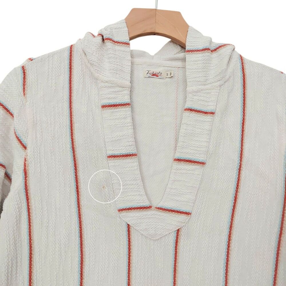 Faherty Baja Hoodie Womens Small White Striped Cotton V-Neck  Top Nautical Beach - Picture 3 of 11